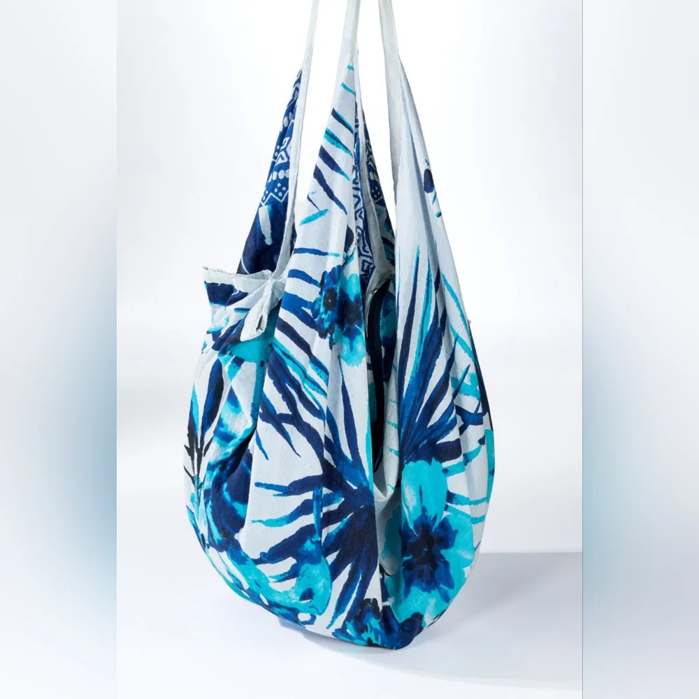 Boho Chic Beach Yoga Hobo Shoulder Bag - 100% Cotton - Tropical Flower Design - Picture 3 of 7